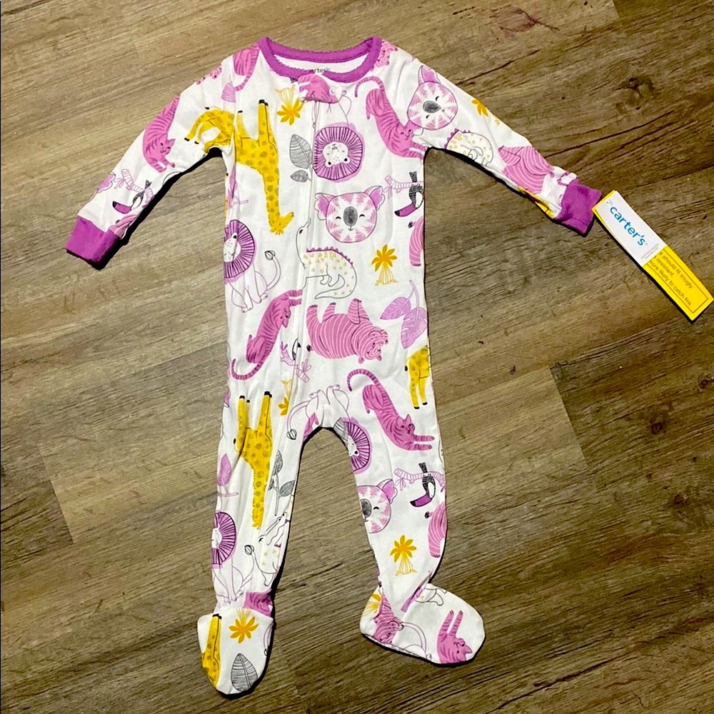 Carter's Purple and Yellow Animal Zipper Footie Pajamas 12M NWT